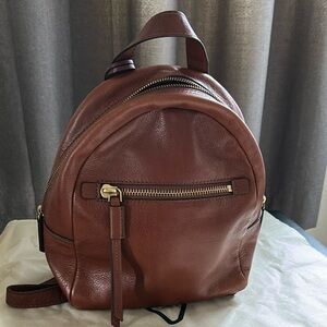 Fossil Brown Leather Backpack with Structured Design